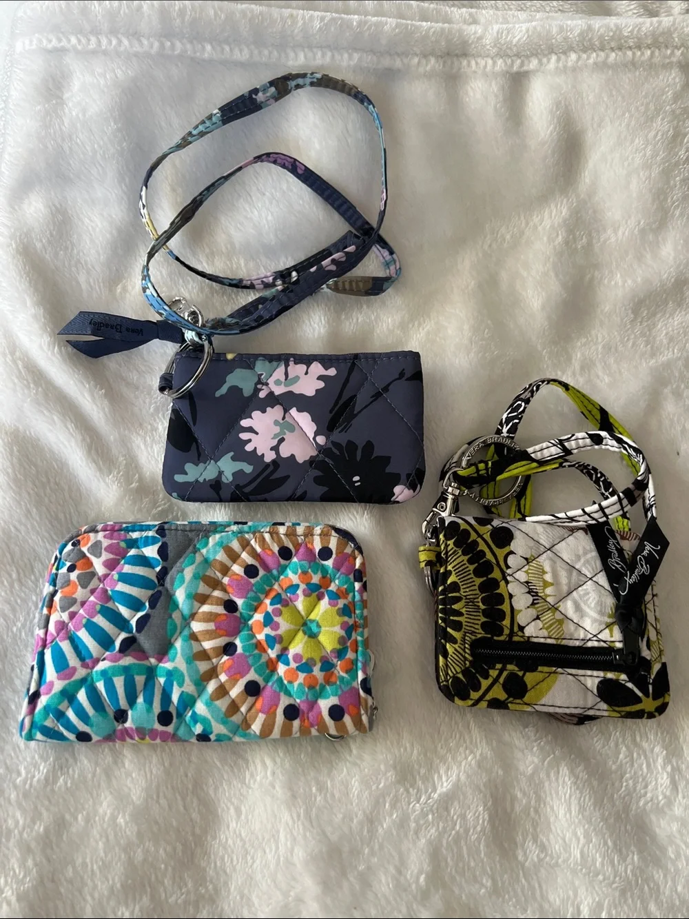Vera Bradley Multicolor Quilted Card Holder and Lanyard Set 3 piece